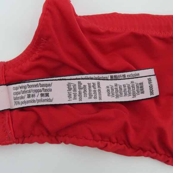 Victorias Secret 38DDD T Shirt Lightly Lined Demi Bra Red Underwire Logo Straps - Picture 12 of 16